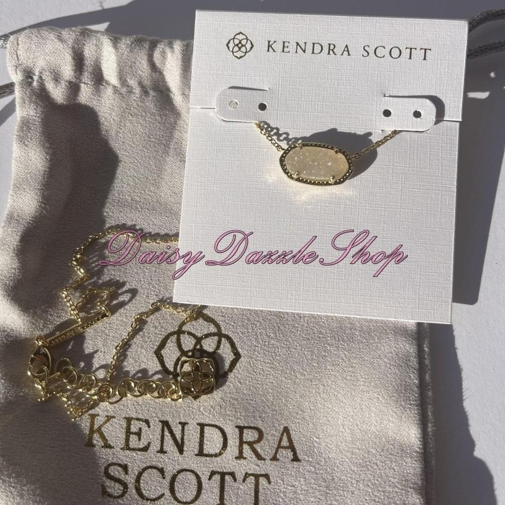 ✨New Kendra Scott Elisa Necklace Pendant Gold in Iridescent Drusy ✨ - Picture 2 of 6